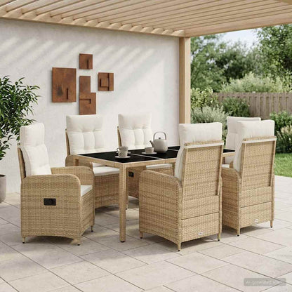 Set da pranzo per esterni 7 pz Beige e Bianco Crema polyrattan