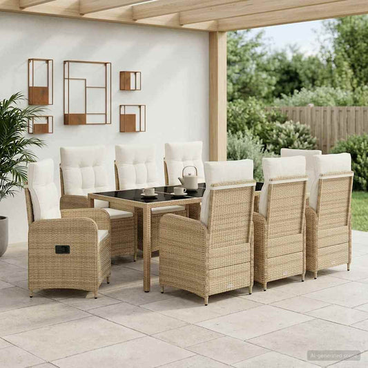 Set da pranzo per esterni 9 pcs Beige e Bianco Crema