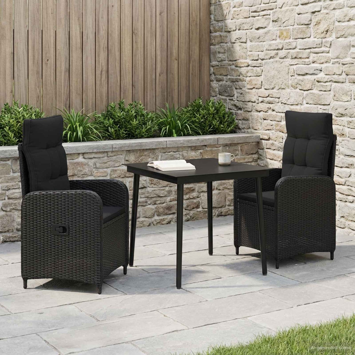 Set Tavolo da Salotto con cuscino con cuscino 3 pcs Nero | homemem39
