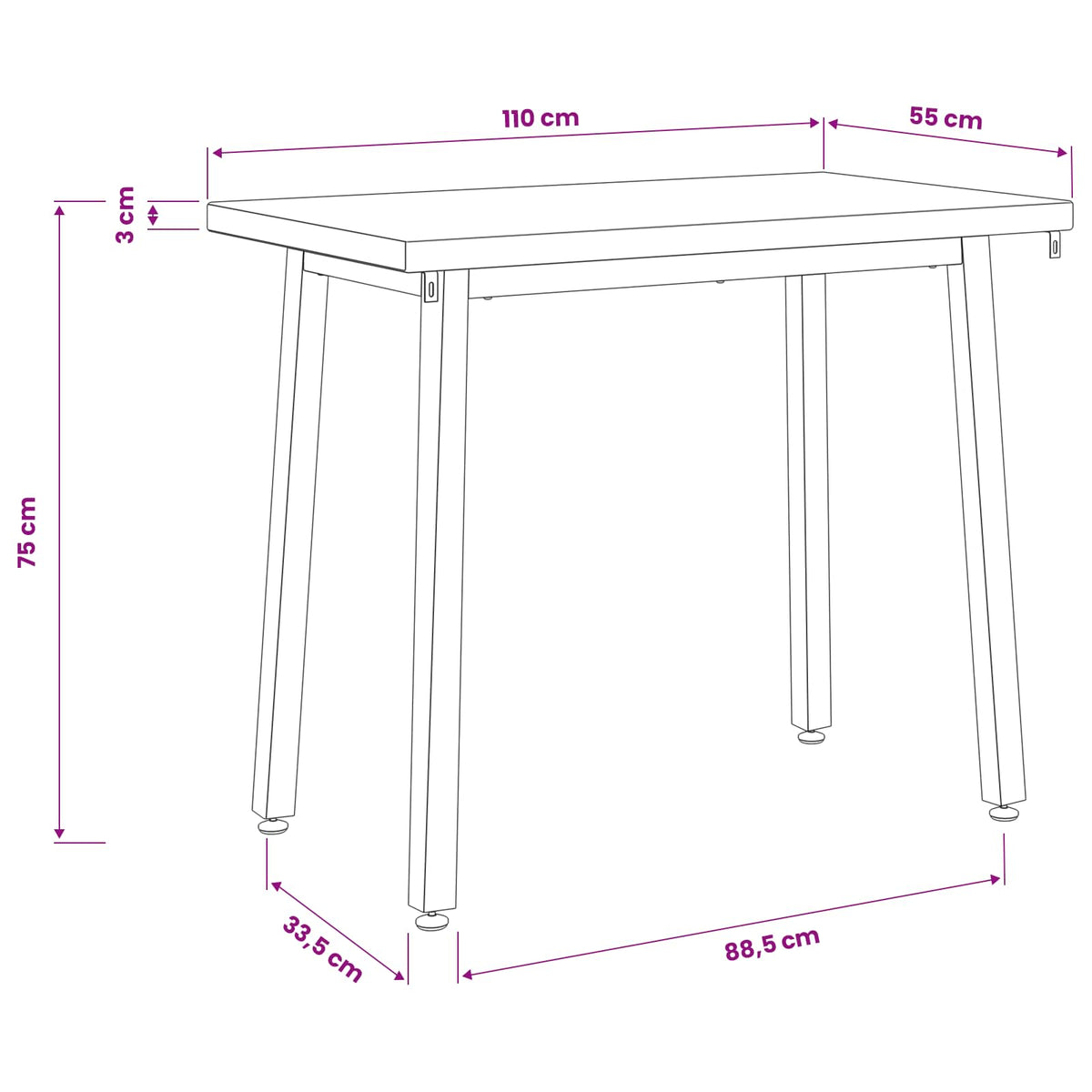 110 x 55 x 75 cm Legno di Acacia Massello Marrone scuro e Nero | homemem39