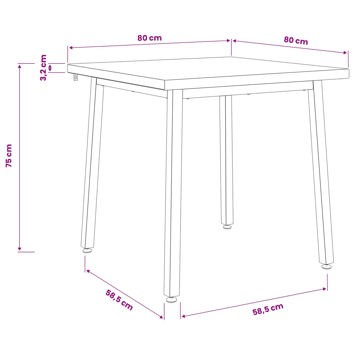Tavolo da pranzo quadrato 80 x 80 x 75 cm
