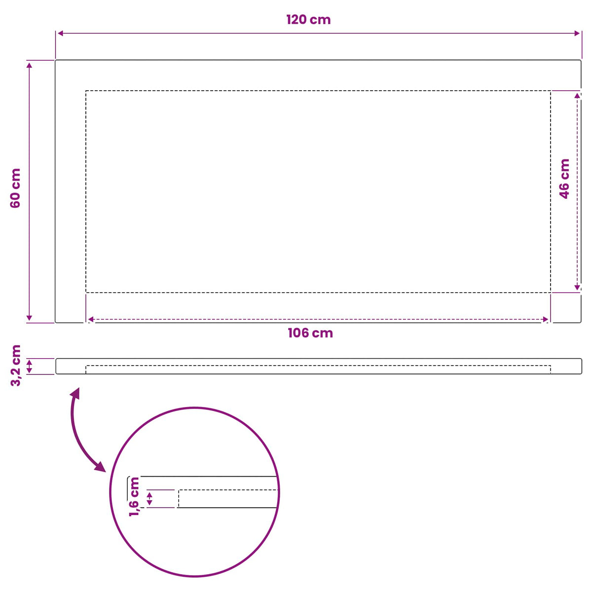 Piano del Tavolo Rettangolare 120 x 60 x 3,2 cm Rettangolare | homemem39