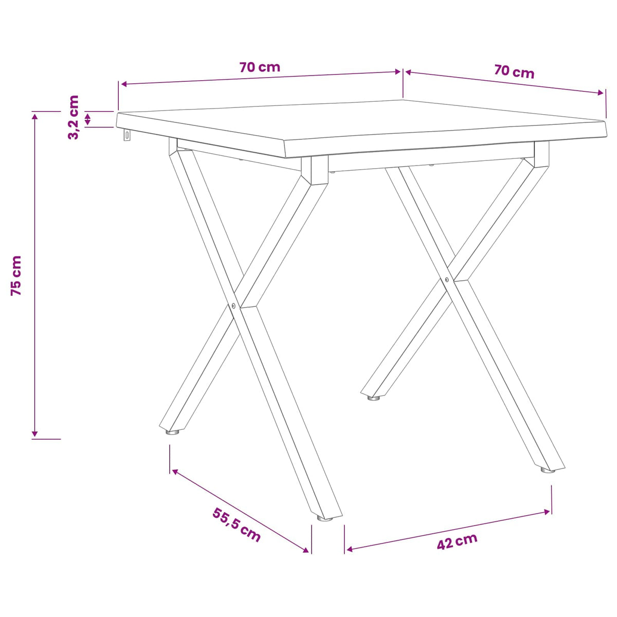 70 x 70 x 75 cm Legno di Acacia Massello Bianco Quadrato | homemem39