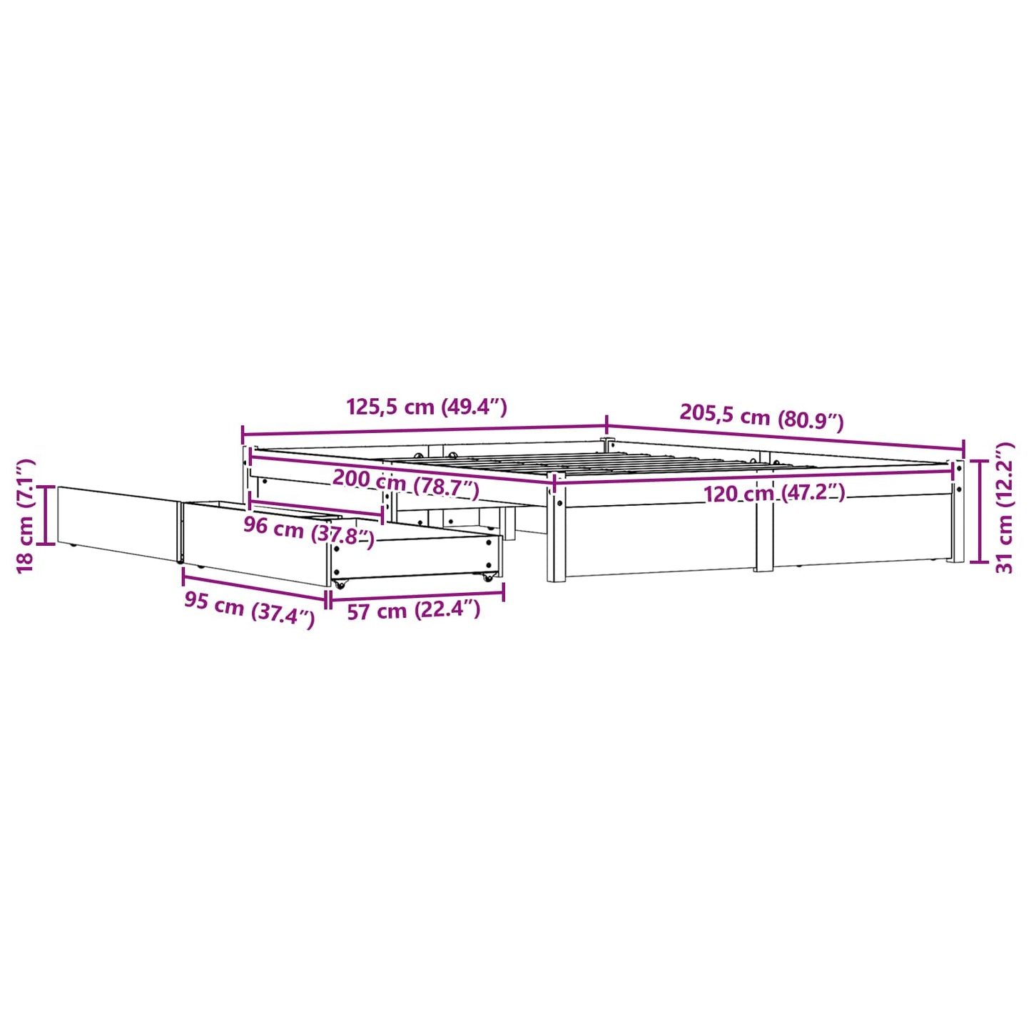 Struttura del letto con cassetto Marrone cerato 120 x 200 cm | homemem39