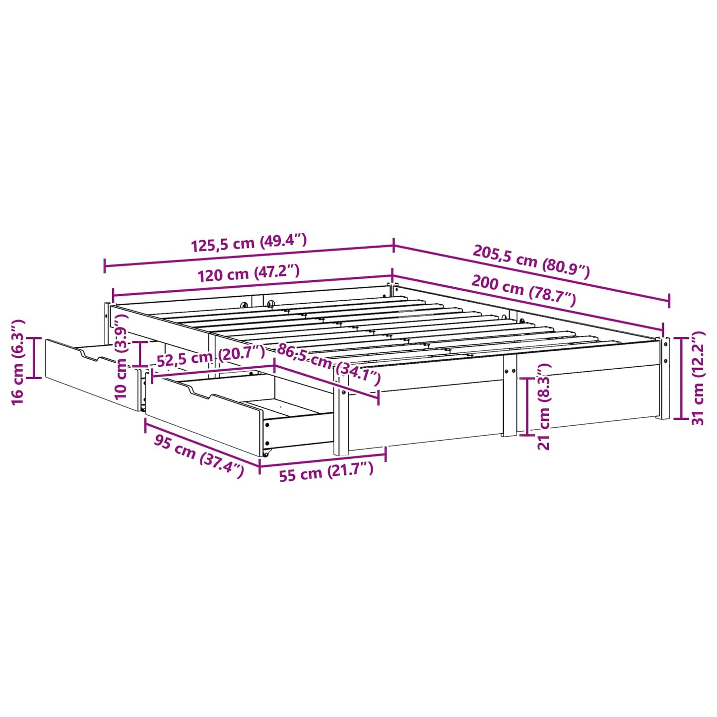 Struttura del letto 3 pcs Marrone cerato Legno di Pino Massello | homemem39