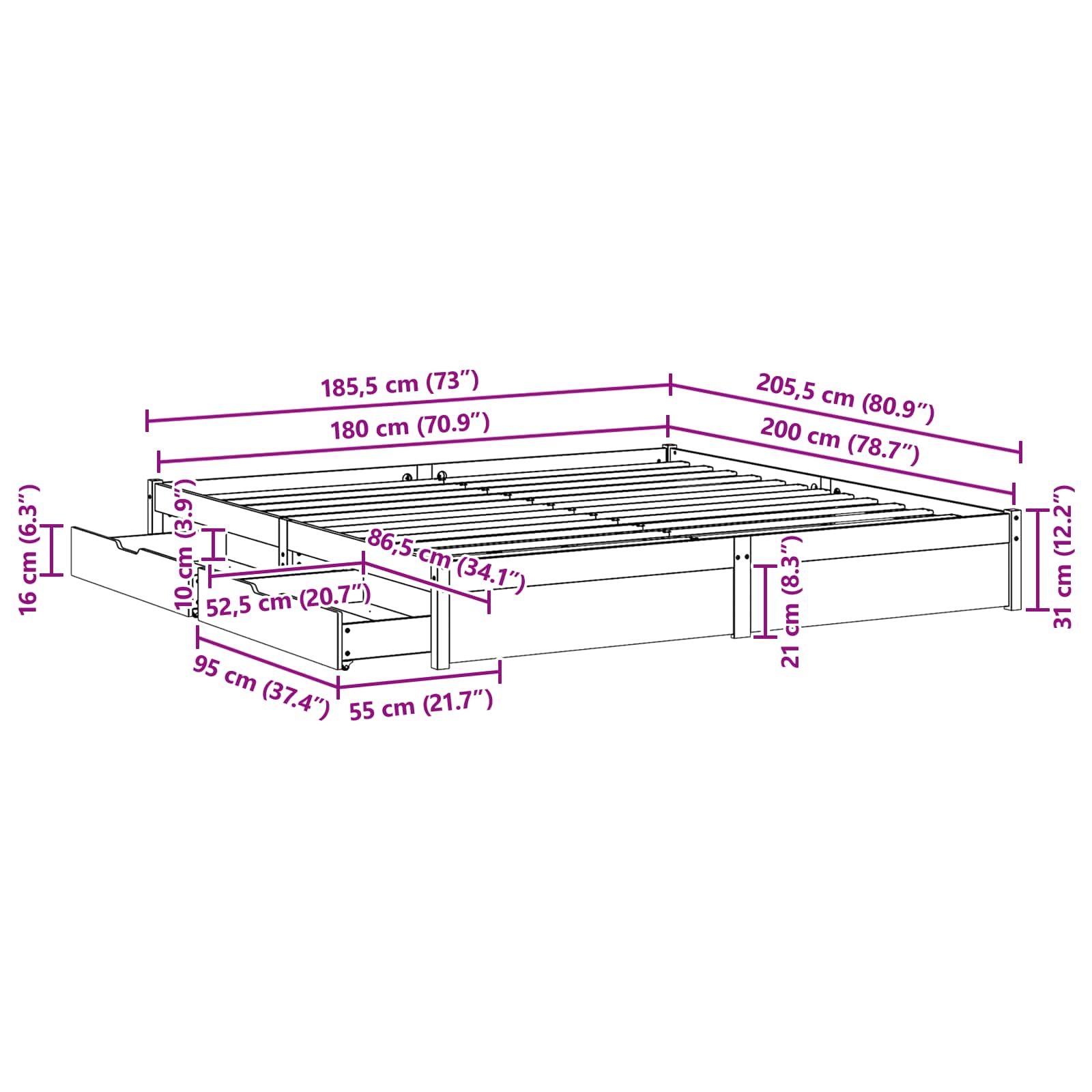 Struttura del letto con cassetto Marrone cerato 180 x 200 cm | homemem39