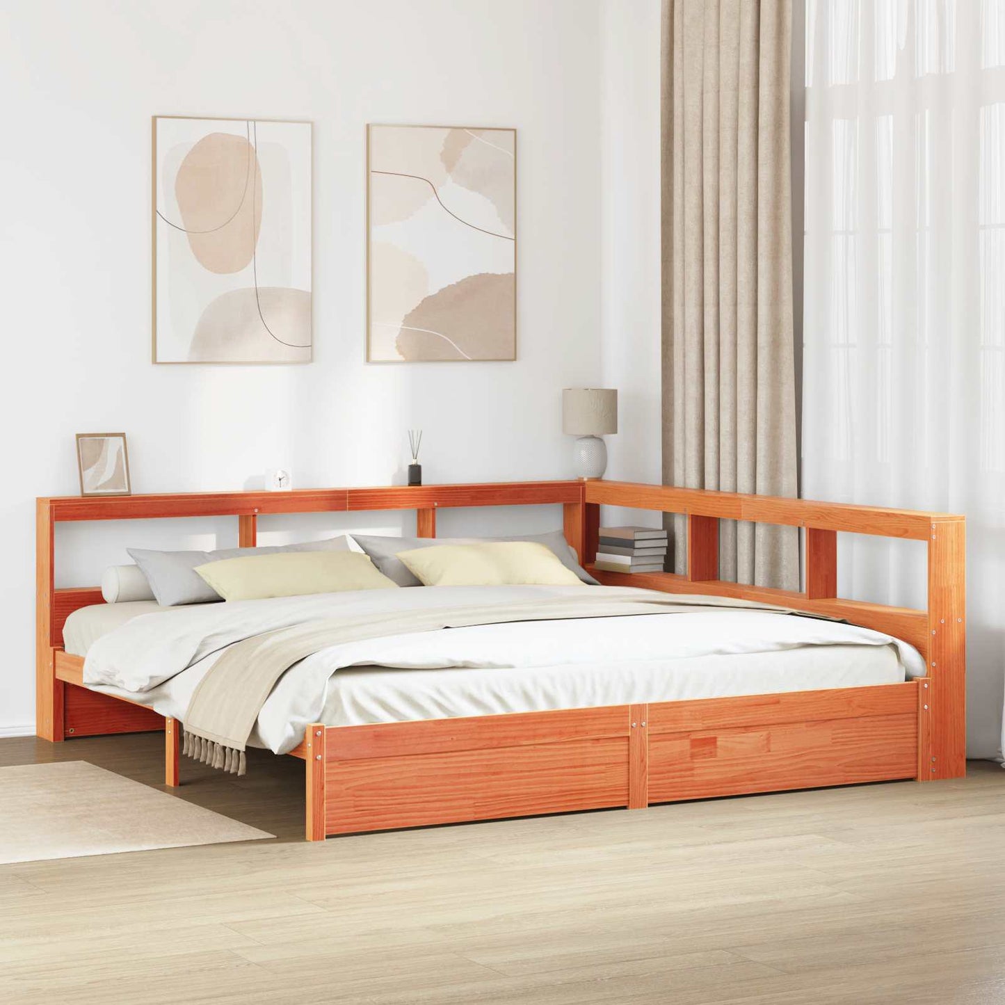 Letto Libreria con testiera 2 pcs Marrone cerato 200 x 200 cm | homemem39