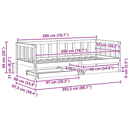 Letto Giorno 3 pcs Marrone cerato Legno di Pino Massello