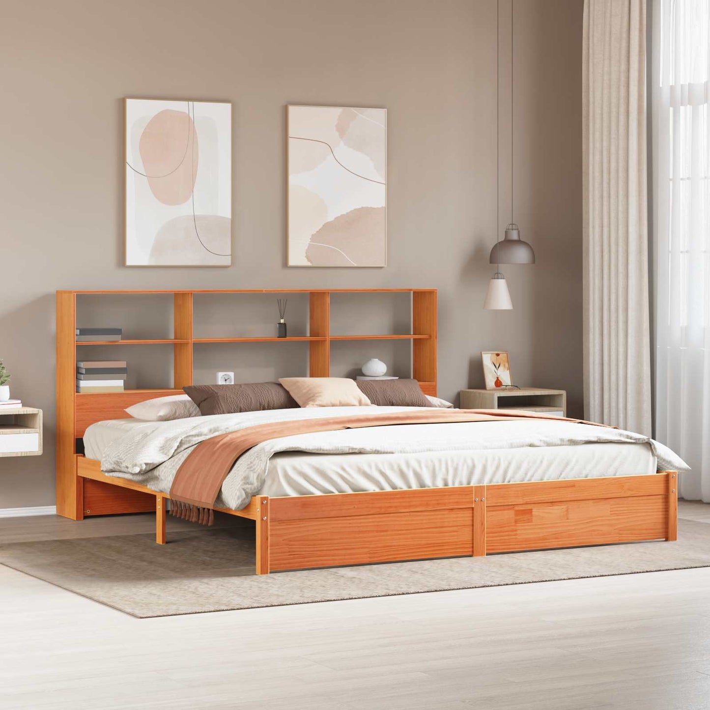 Libreria Struttura Letto Marrone cerato 180 x 200 cm