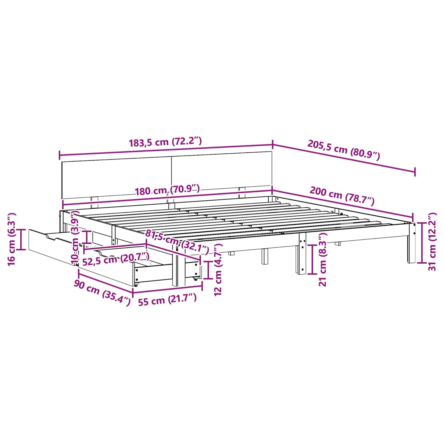 Struttura del letto con testiera Marrone cerato 180 x 200 cm | homemem39
