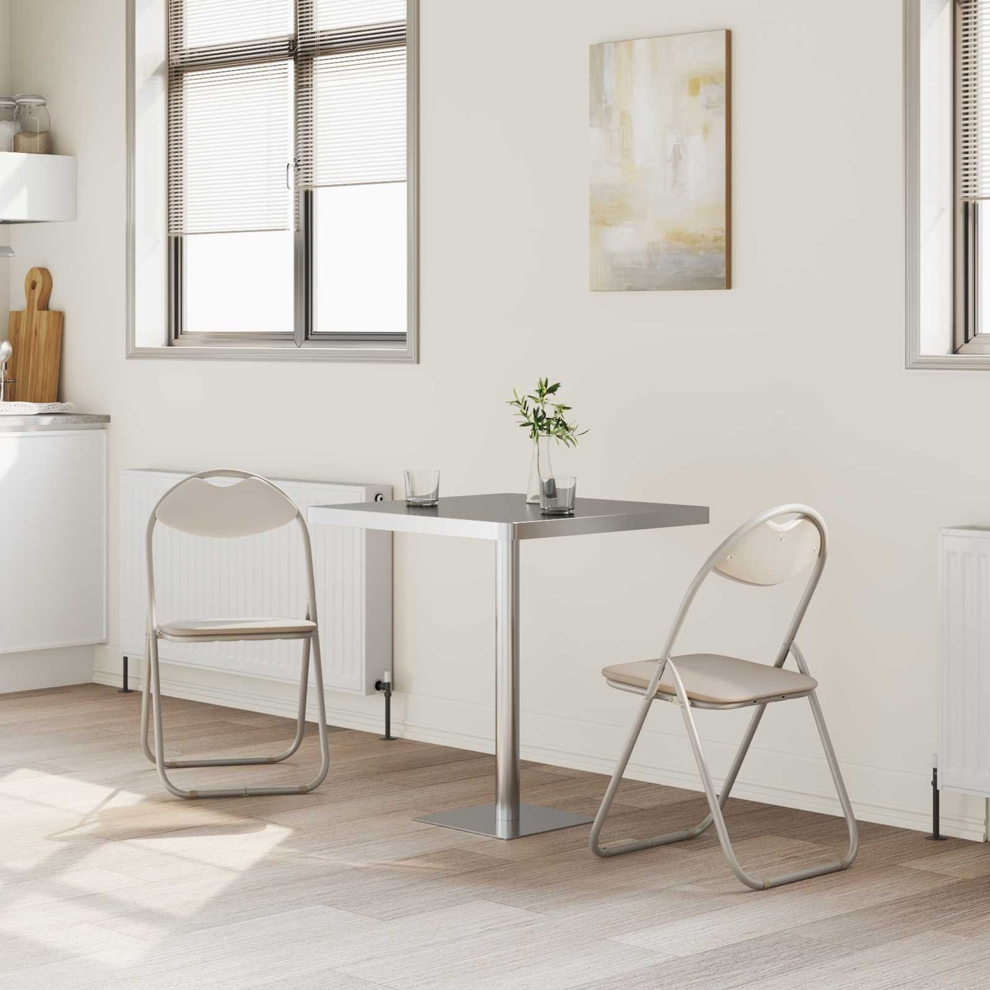 Sedia pieghevole 2 pz Pelle Sintetica Sabbia 48 x 43,5 x 81 cm