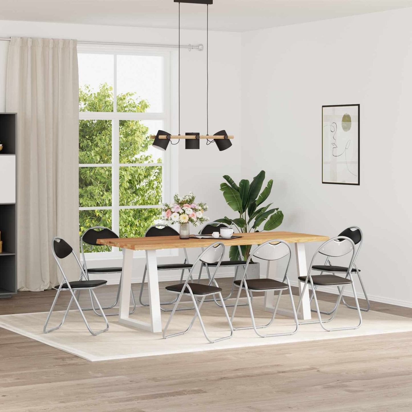 Sedia pieghevole 8 pz Pelle Sintetica Nero e Grigio