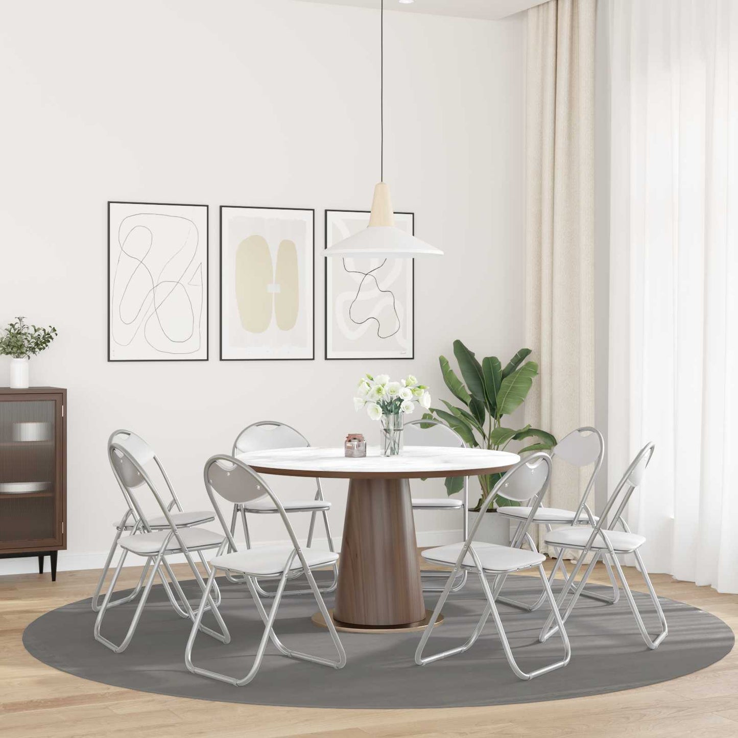 Sedia pieghevole 8 pz Pelle Sintetica Bianco e Grigio