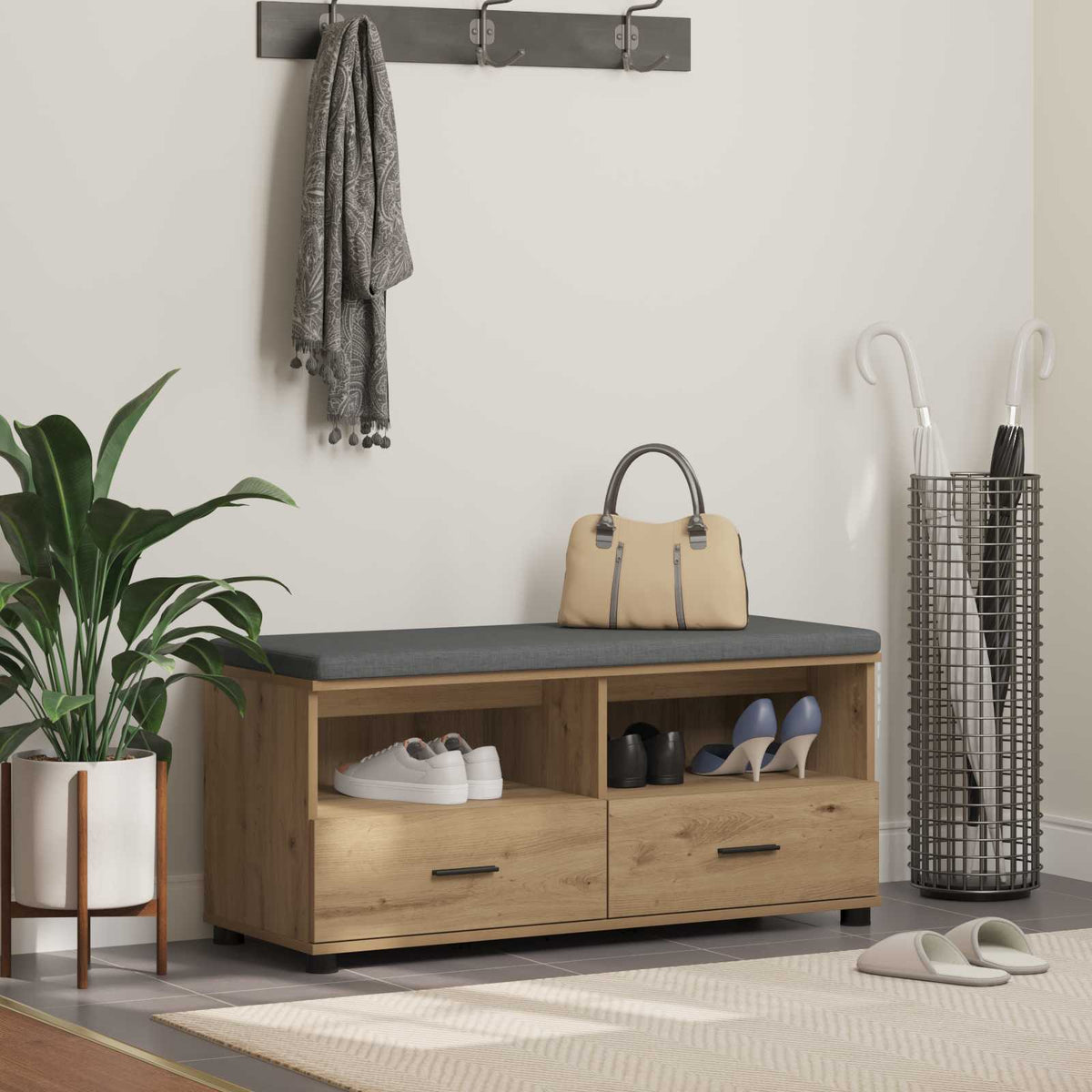 Panca per scarpe con cuscino Rovere Artigianale