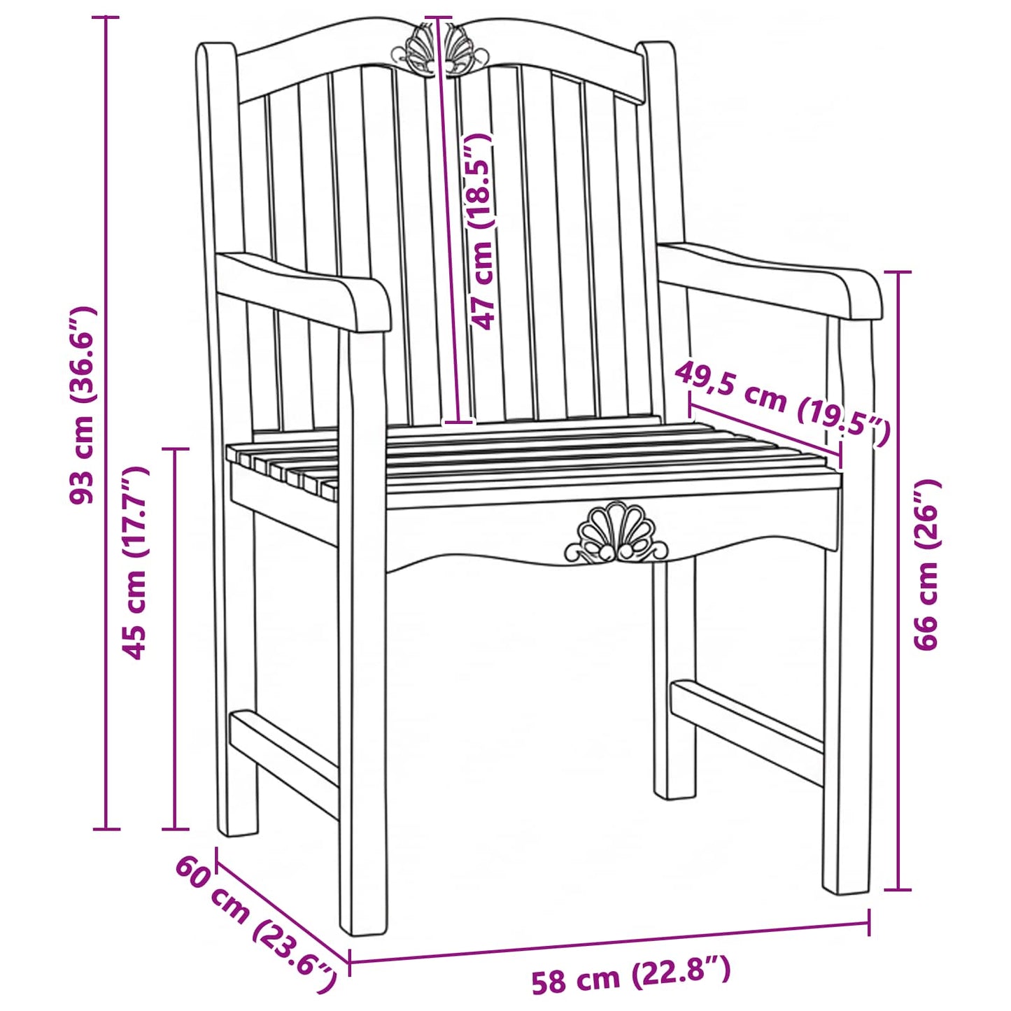 Sedia da Giardino 2 pcs Naturale 58 x 60 x 93 cm | homemem39