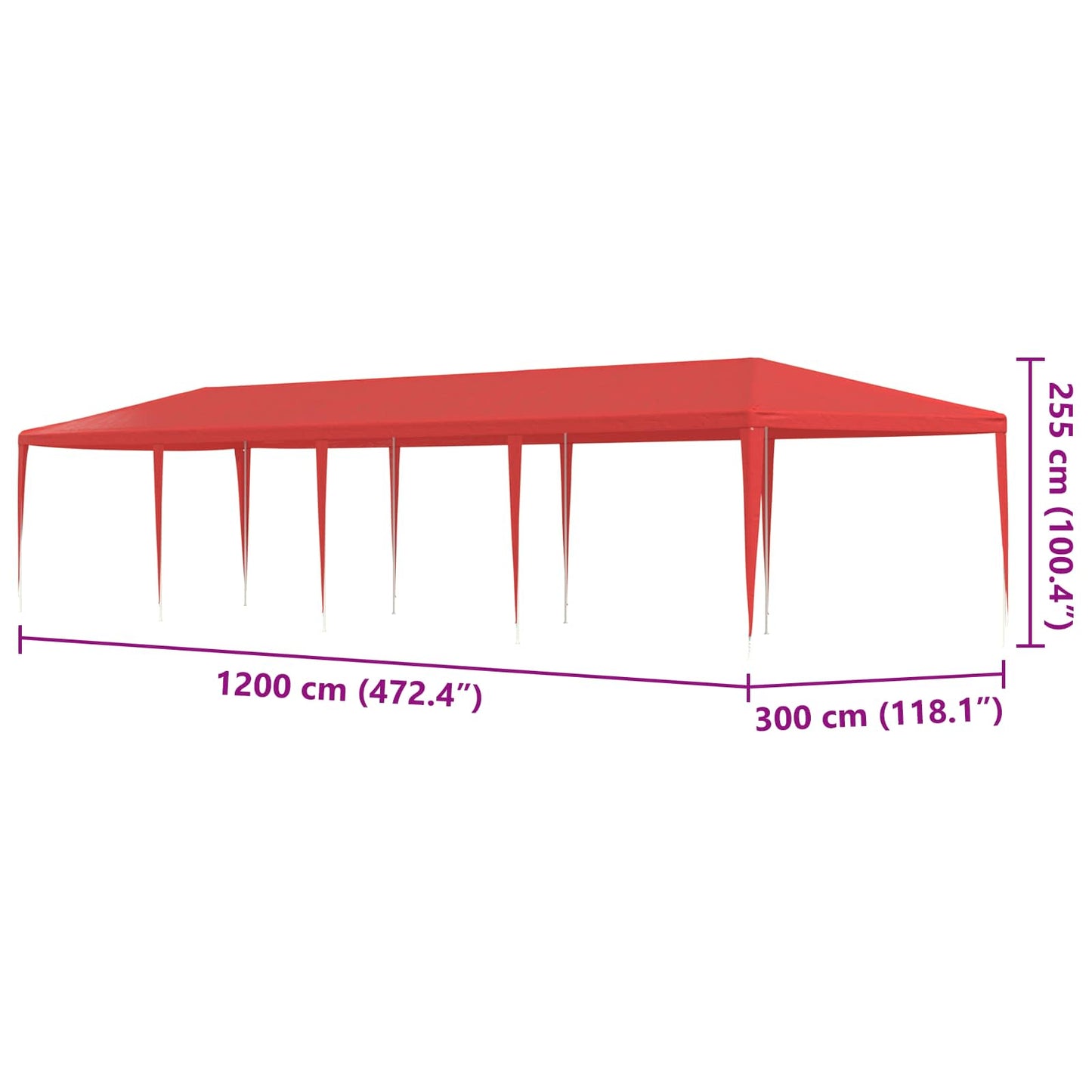 Tenda Party Rosso 1200 x 300 x 255 cm PE e Acciaio | homemem39