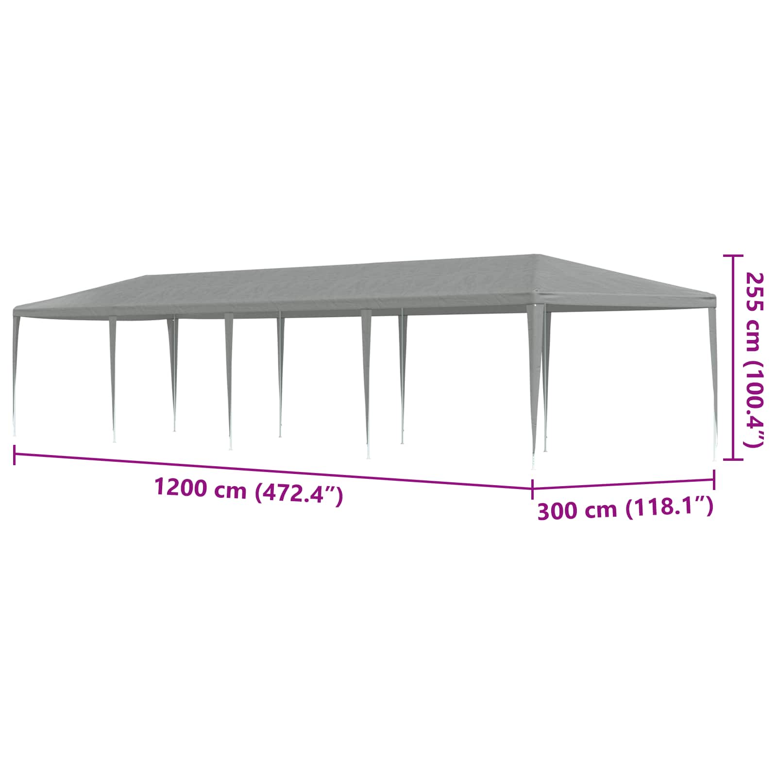 Tenda Party Grigio chiaro 1200 x 300 x 255 cm PE e Acciaio | homemem39