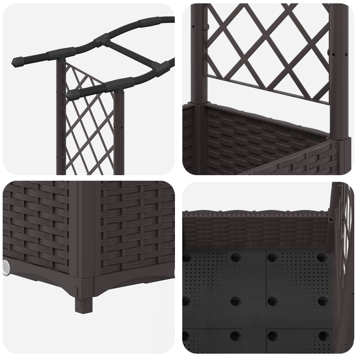 Letto Rialzato con Griglia e Tetto Marrone 124 x 40 x 125 cm PP | homemem39