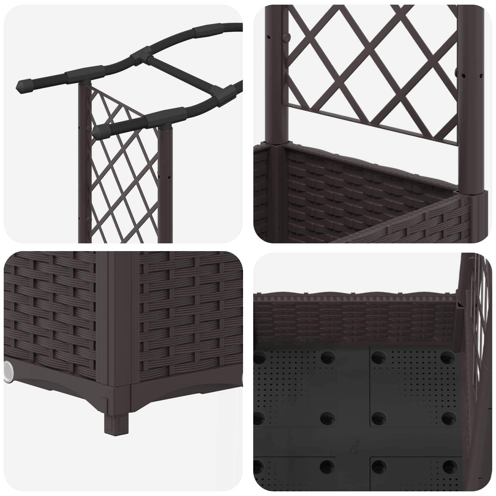 Letto Rialzato con Griglia e Tetto Marrone 207 x 40 x 126 cm PP | homemem39
