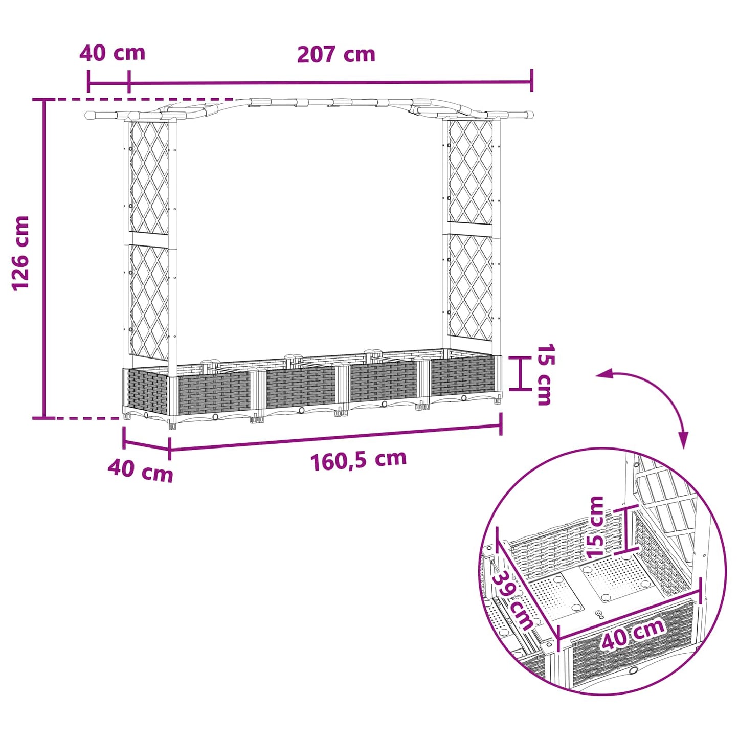 Letto Rialzato con Griglia e Tetto Marrone 207 x 40 x 126 cm PP | homemem39