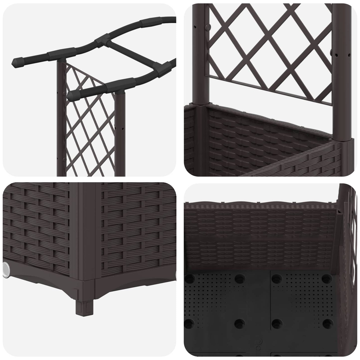 Letto Rialzato con Griglia e Tetto Marrone 204 x 40 x 141 cm PP | homemem39