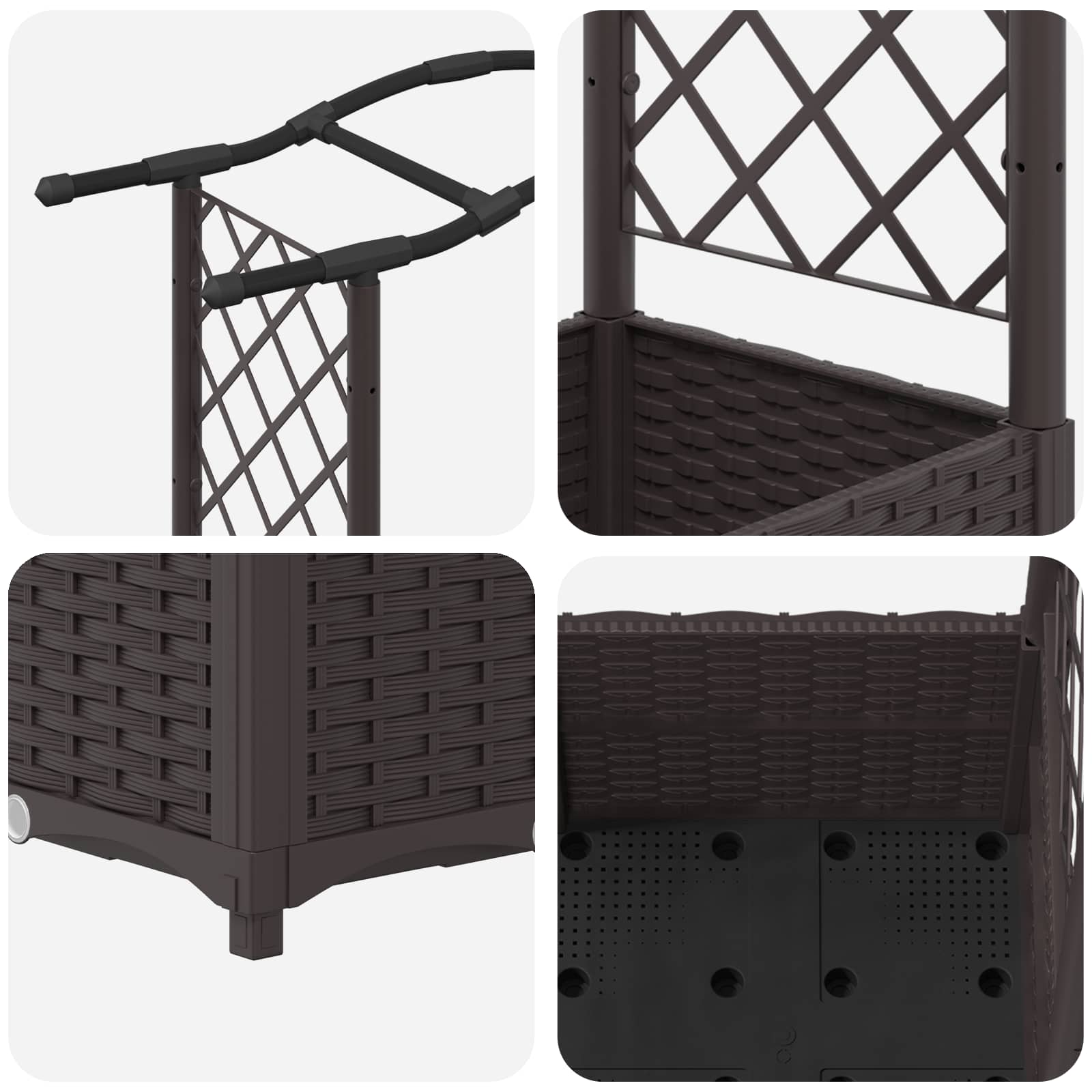 Letto Rialzato con Griglia e Tetto Marrone 204 x 40 x 141 cm PP | homemem39