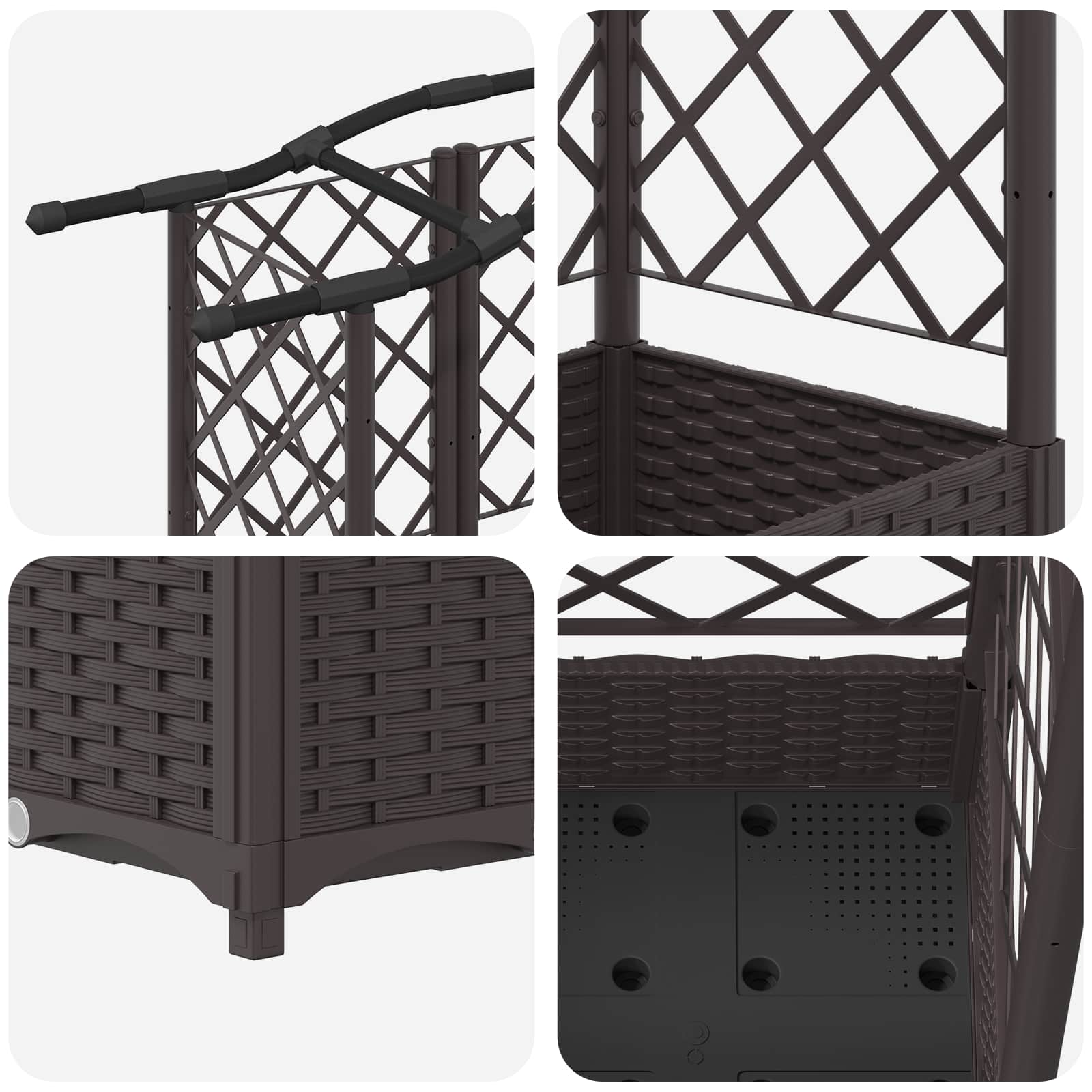 Letto Rialzato con Griglia e Tetto Marrone 124 x 40 x 126 cm PP | homemem39