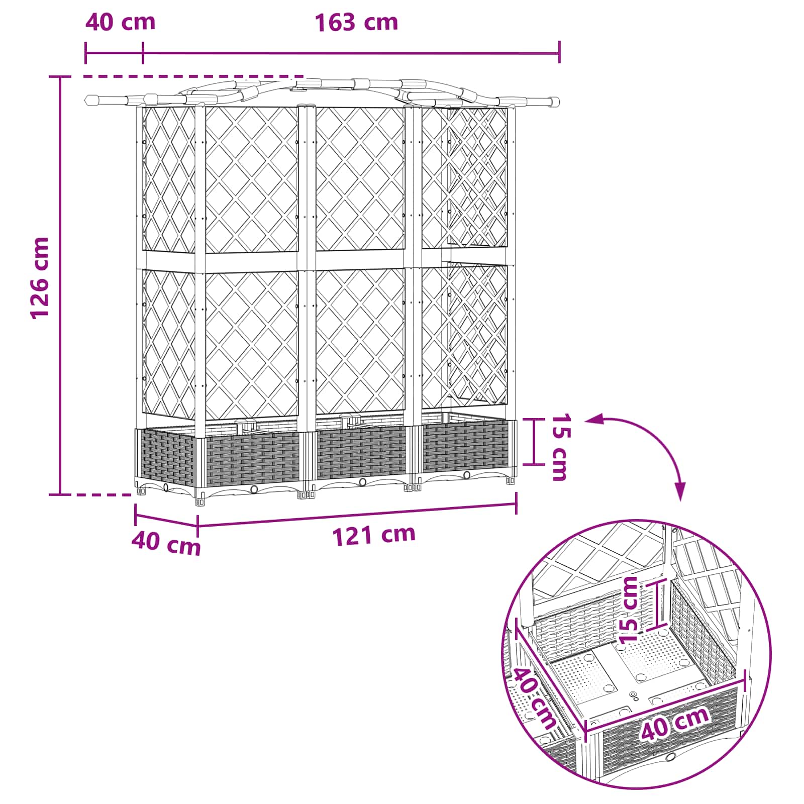 Letto Rialzato con Griglia e Tetto Marrone 163 x 40 x 126 cm PP | homemem39