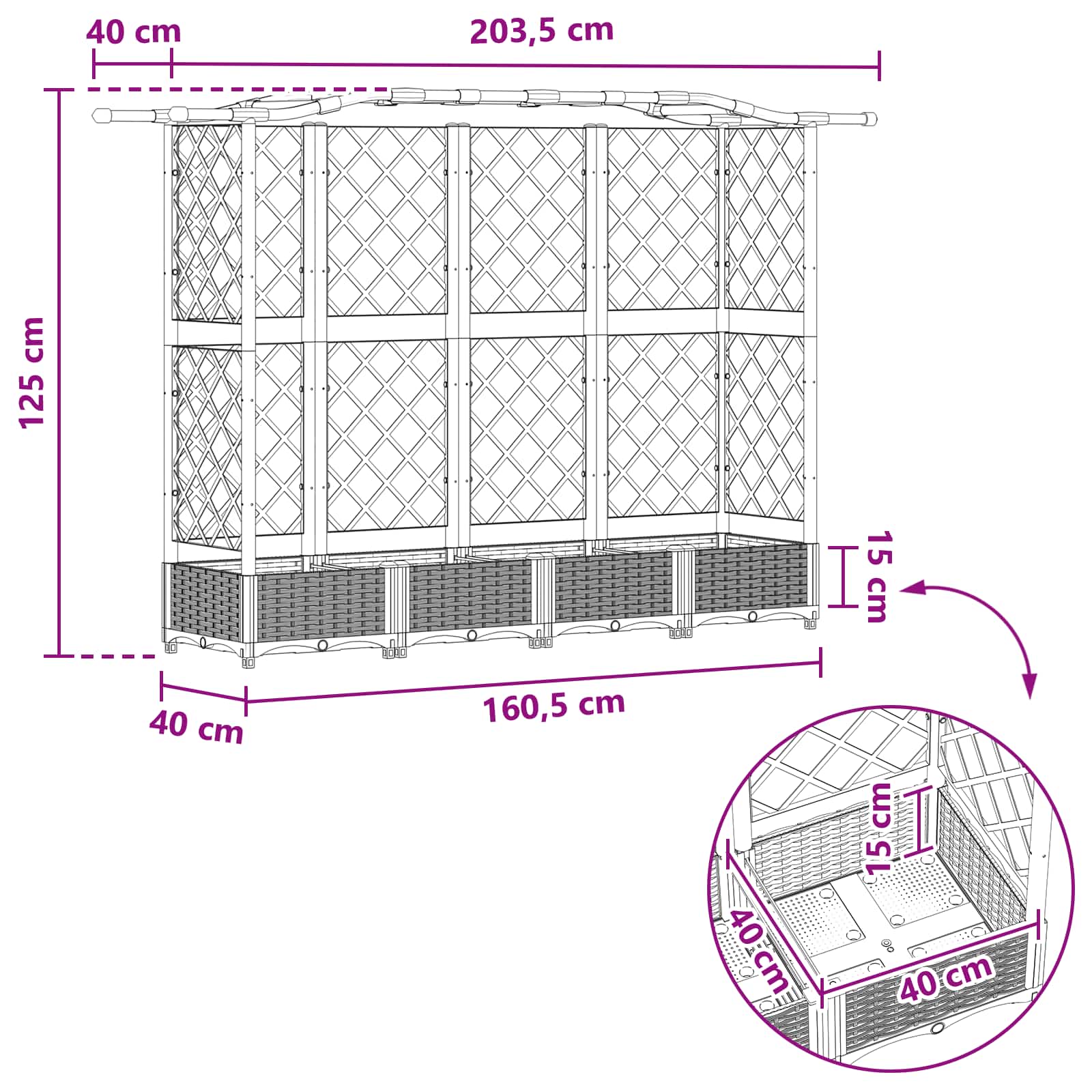 Letto Rialzato con Griglia e Tetto Marrone 203,5 x 40 x 125 cm | homemem39