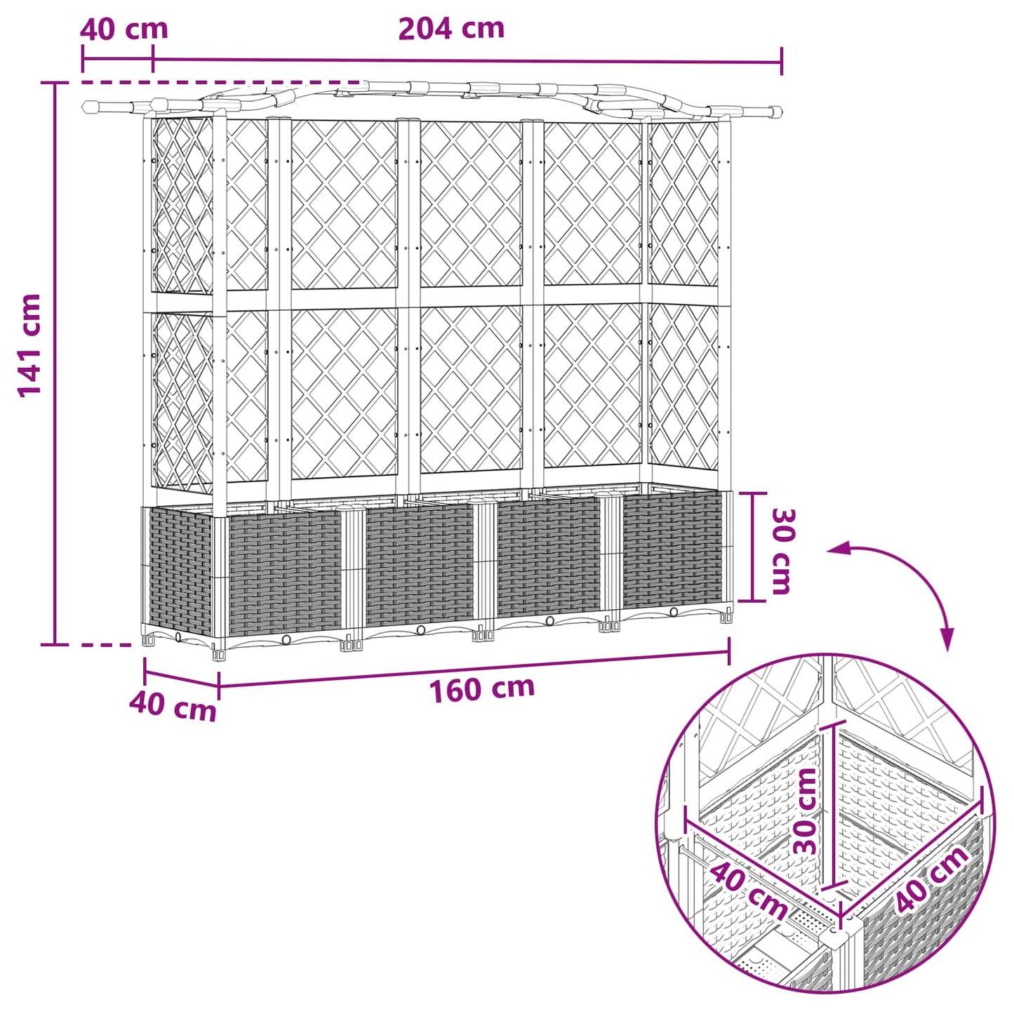 Letto Rialzato con Griglia e Tetto Marrone 204 x 40 x 141 cm PP | homemem39