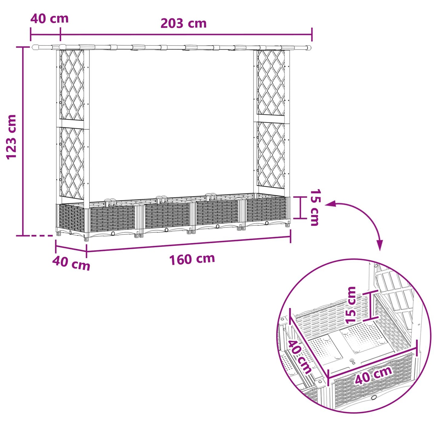 Letto Rialzato con Griglia e Tetto Marrone 203 x 40 x 123 cm PP | homemem39