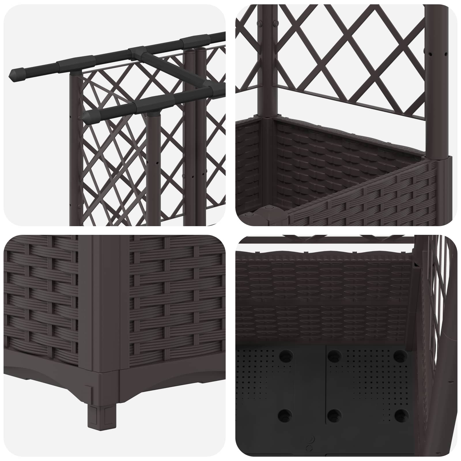 Letto Rialzato con Griglia e Tetto Marrone 162,5 x 40 x 138 cm | homemem39