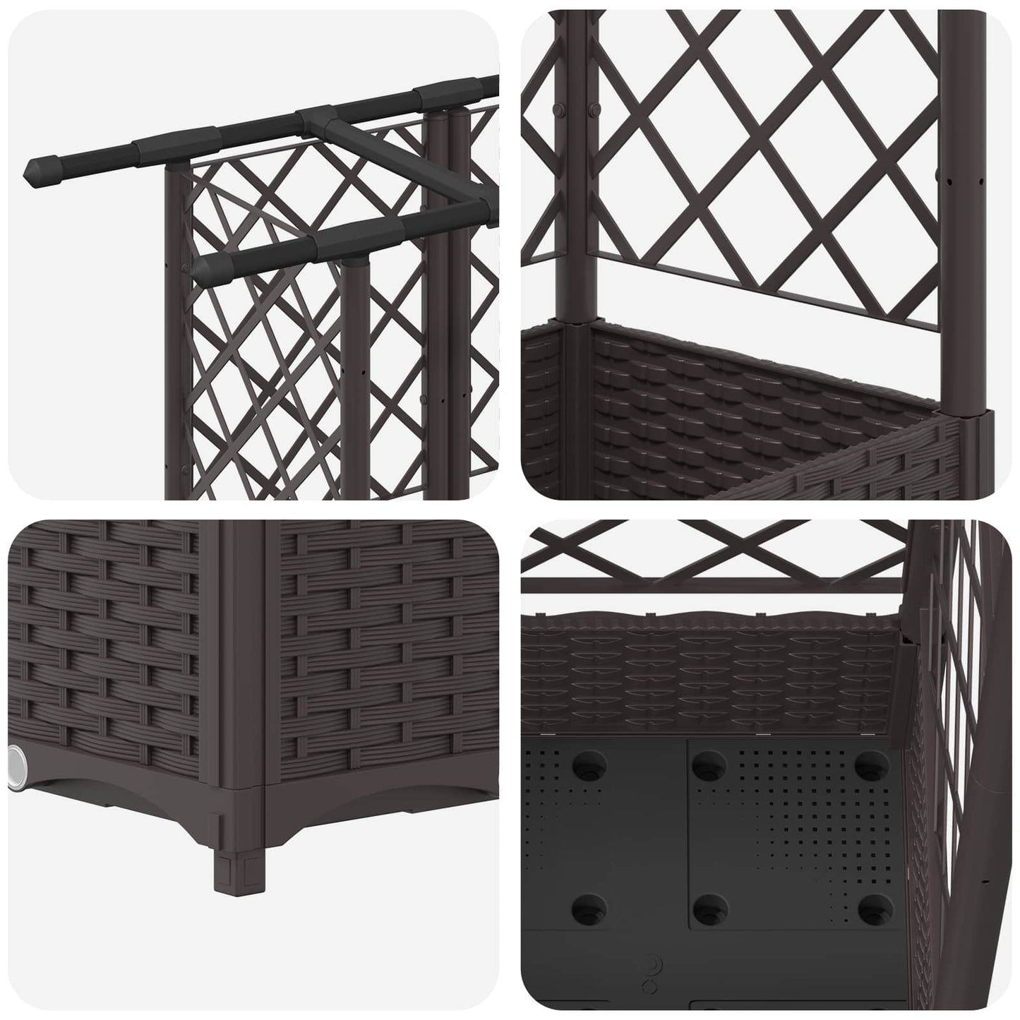 Letto Rialzato con Griglia e Tetto Marrone 124 x 40 x 123 cm PP | homemem39