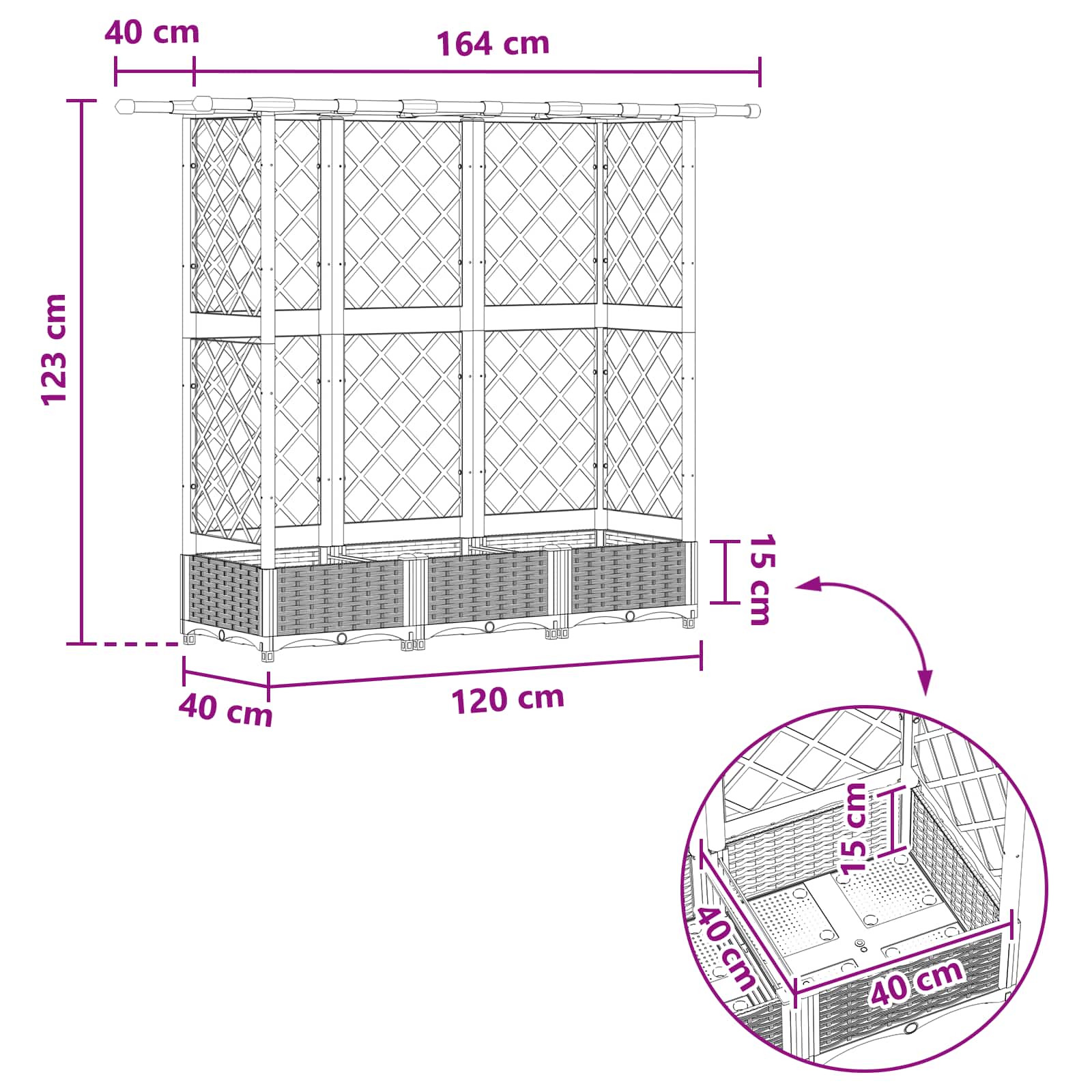 Letto Rialzato con Griglia e Tetto Marrone 164 x 40 x 123 cm PP | homemem39