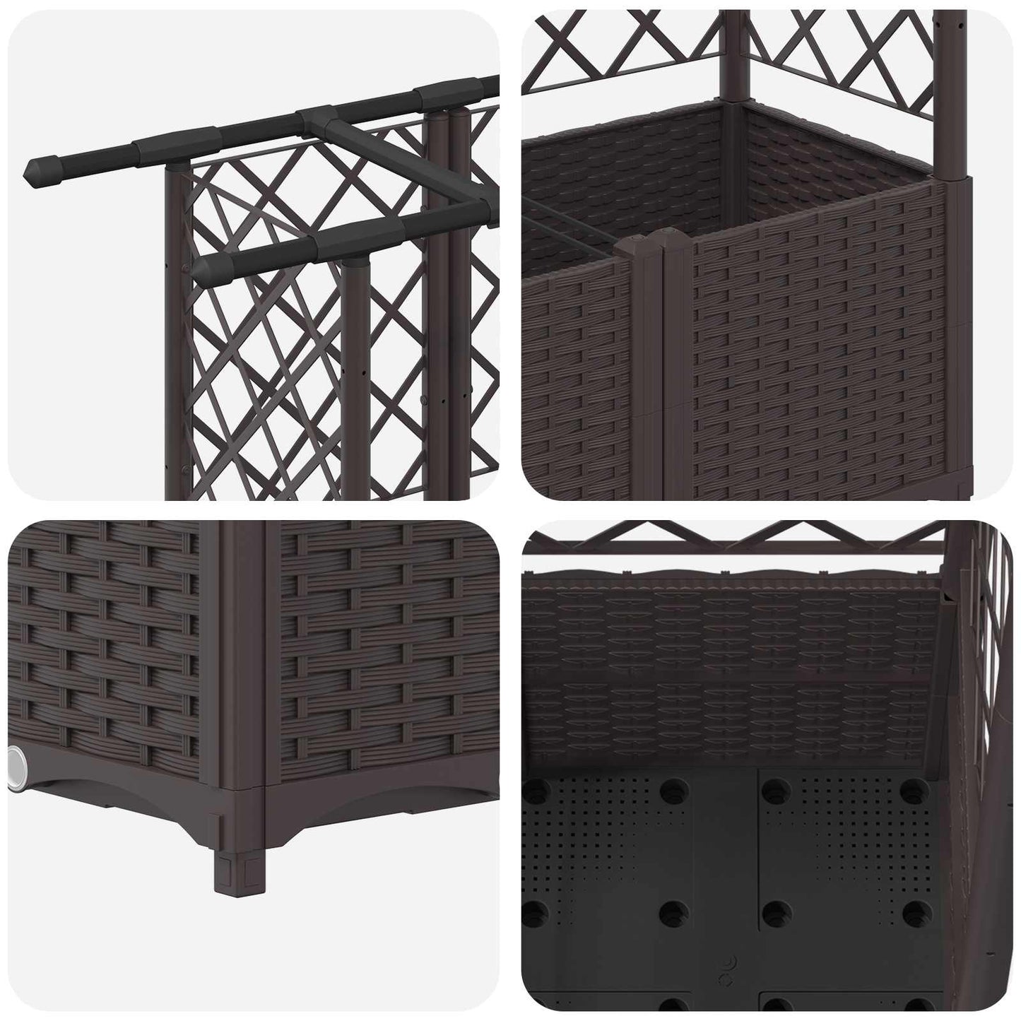 Letto Rialzato con Griglia e Tetto Marrone 163,5 x 40 x 138 cm | homemem39