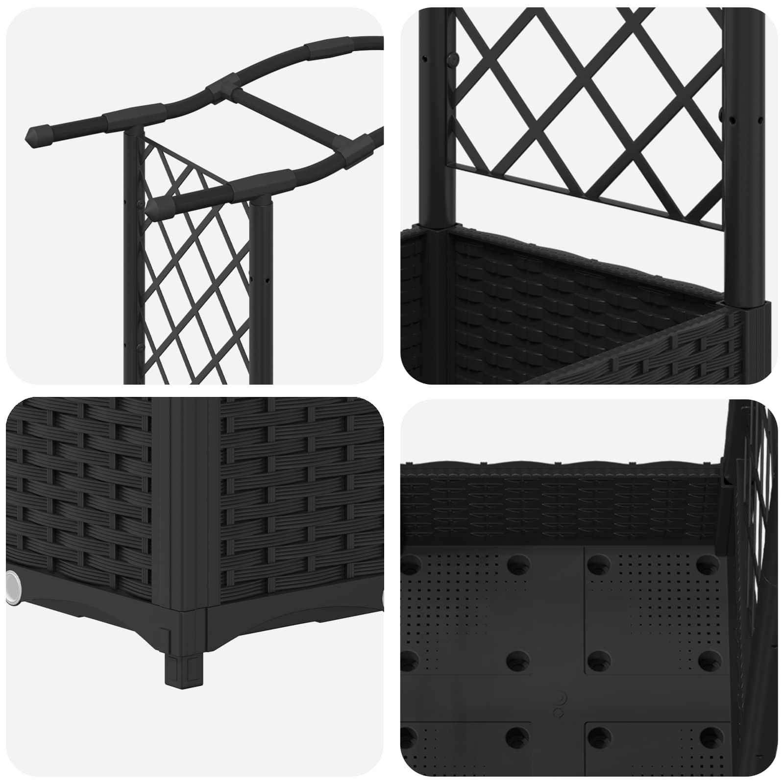 Letto Rialzato con Griglia e Tetto Nero 207 x 40 x 126 cm PP | homemem39