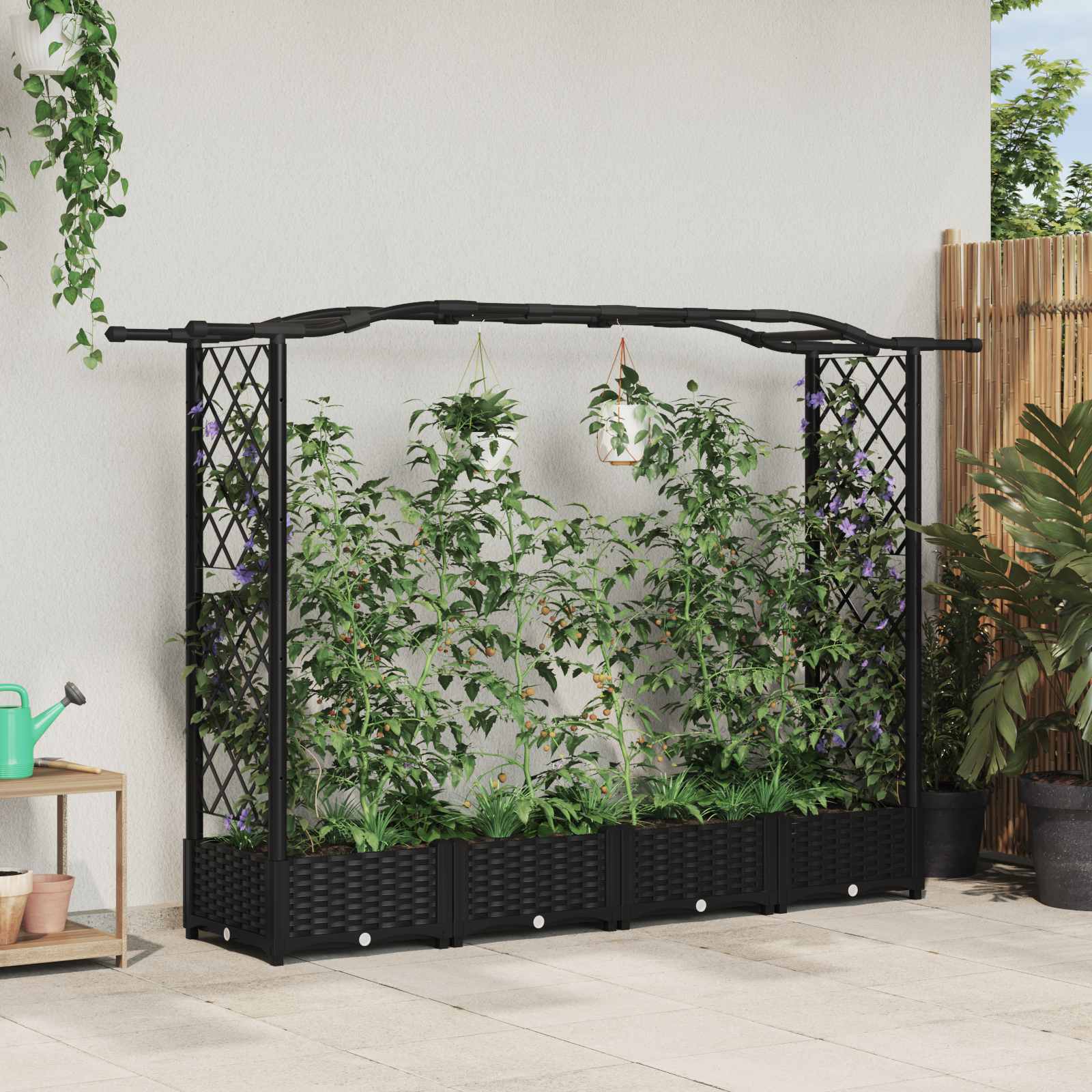 Letto Rialzato con Griglia e Tetto Nero 207 x 40 x 126 cm PP | homemem39