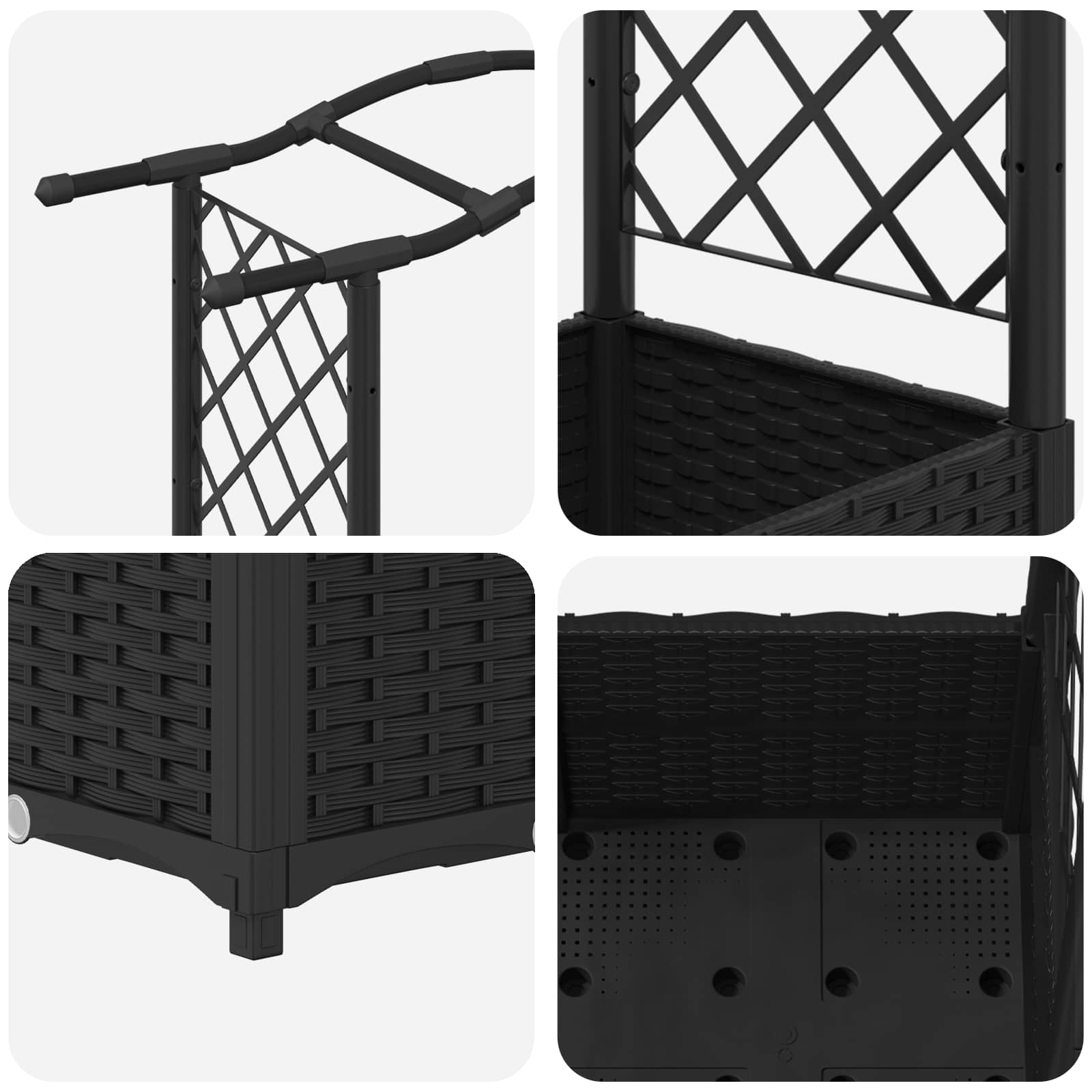 Letto Rialzato con Griglia e Tetto Nero 204 x 40 x 141 cm PP | homemem39