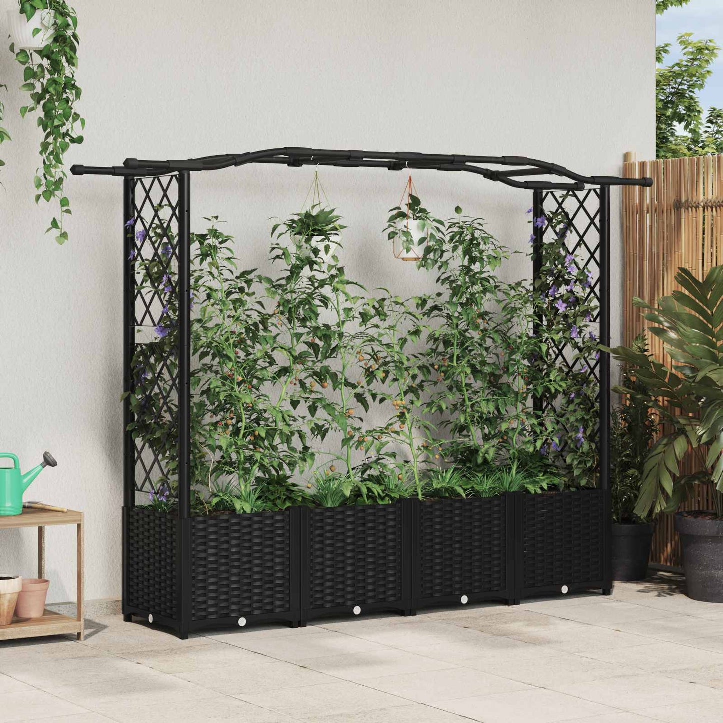 Letto Rialzato con Griglia e Tetto Nero 204 x 40 x 141 cm PP | homemem39
