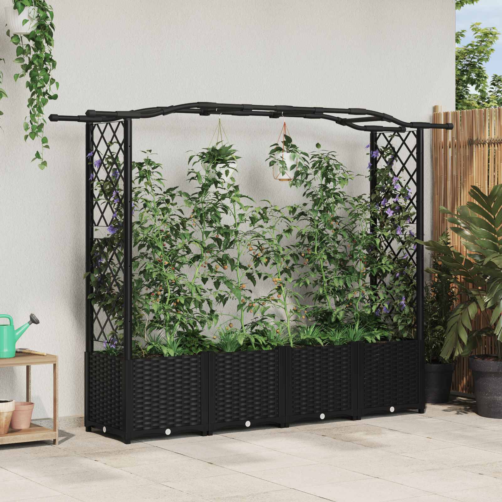 Letto Rialzato con Griglia e Tetto Nero 204 x 40 x 141 cm PP | homemem39