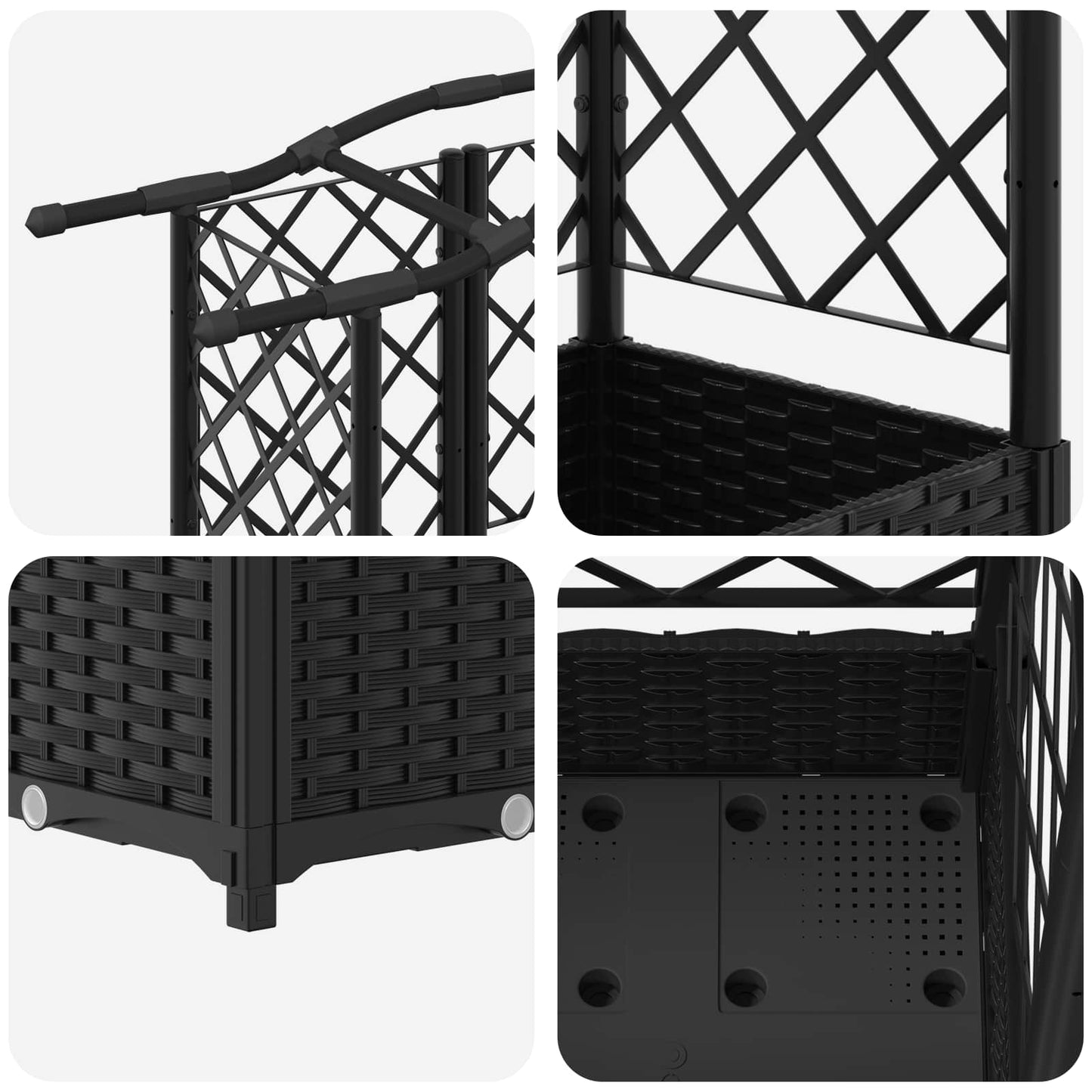 Letto Rialzato con Griglia e Tetto Nero 163 x 40 x 126 cm PP | homemem39