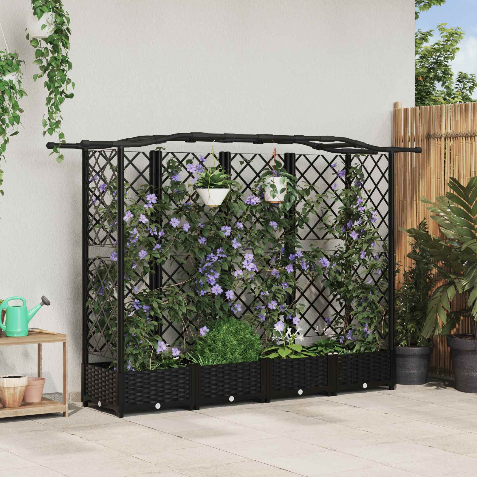 Letto Rialzato con Griglia e Tetto Nero 203,5 x 40 x 125 cm PP | homemem39