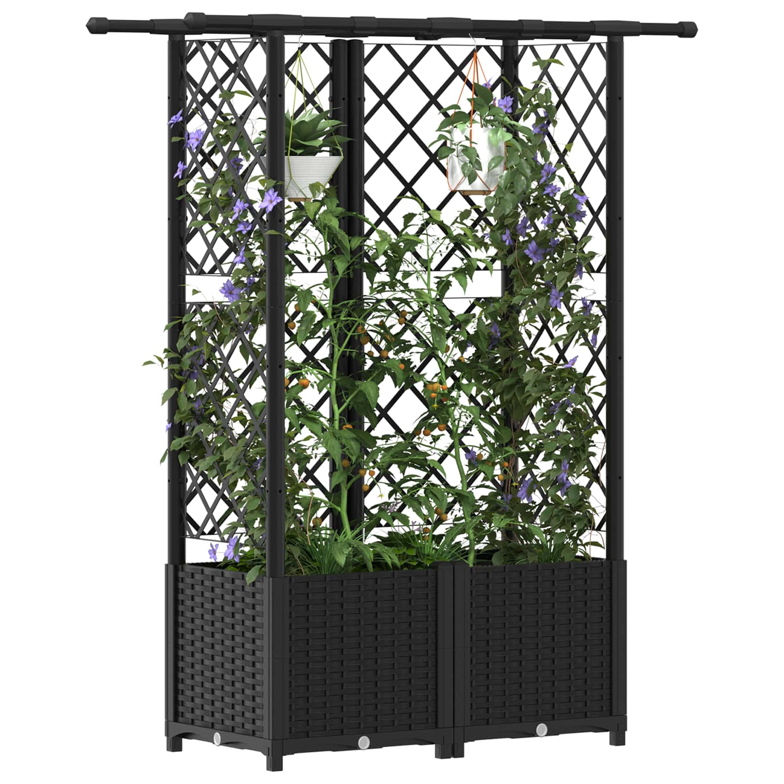 Letto Rialzato con Griglia e Tetto Nero 124,5 x 40 x 138 cm PP | homemem39