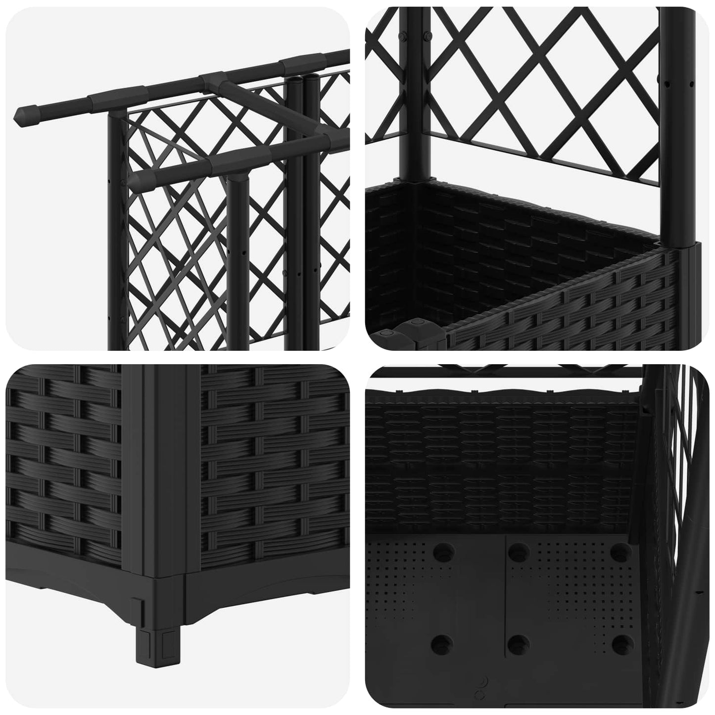 Letto Rialzato con Griglia e Tetto Nero 203 x 40 x 138 cm PP | homemem39