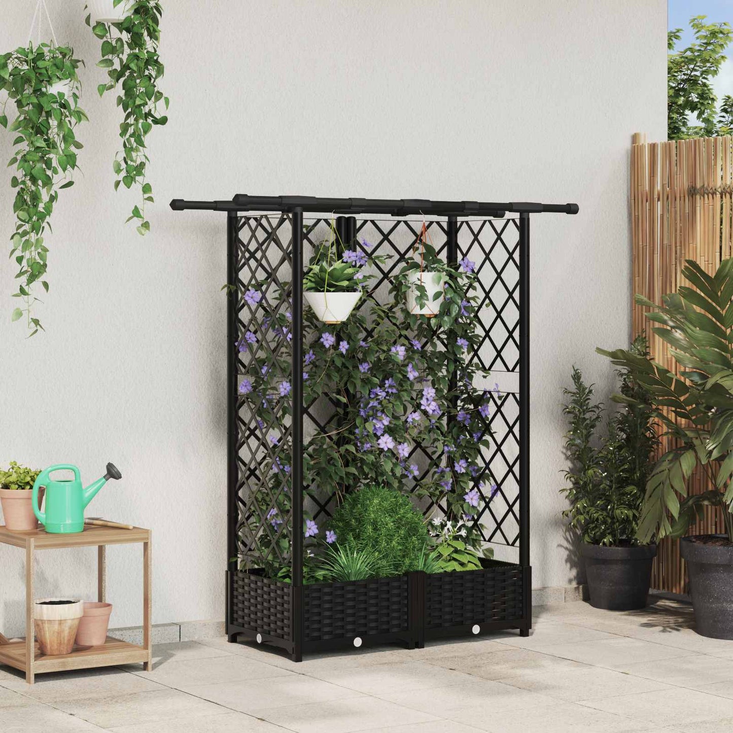 Letto Rialzato con Griglia e Tetto Nero 124 x 40 x 123 cm PP | homemem39
