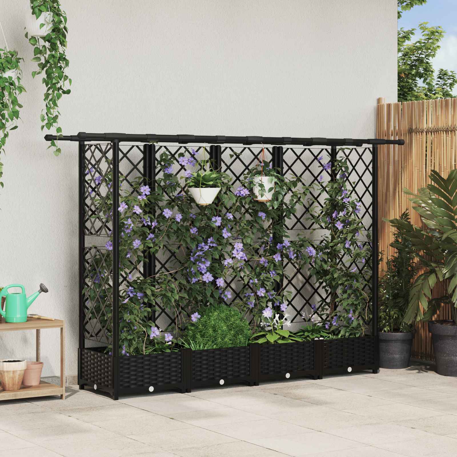 Letto Rialzato con Griglia e Tetto Nero 202,5 x 40 x 123 cm PP | homemem39