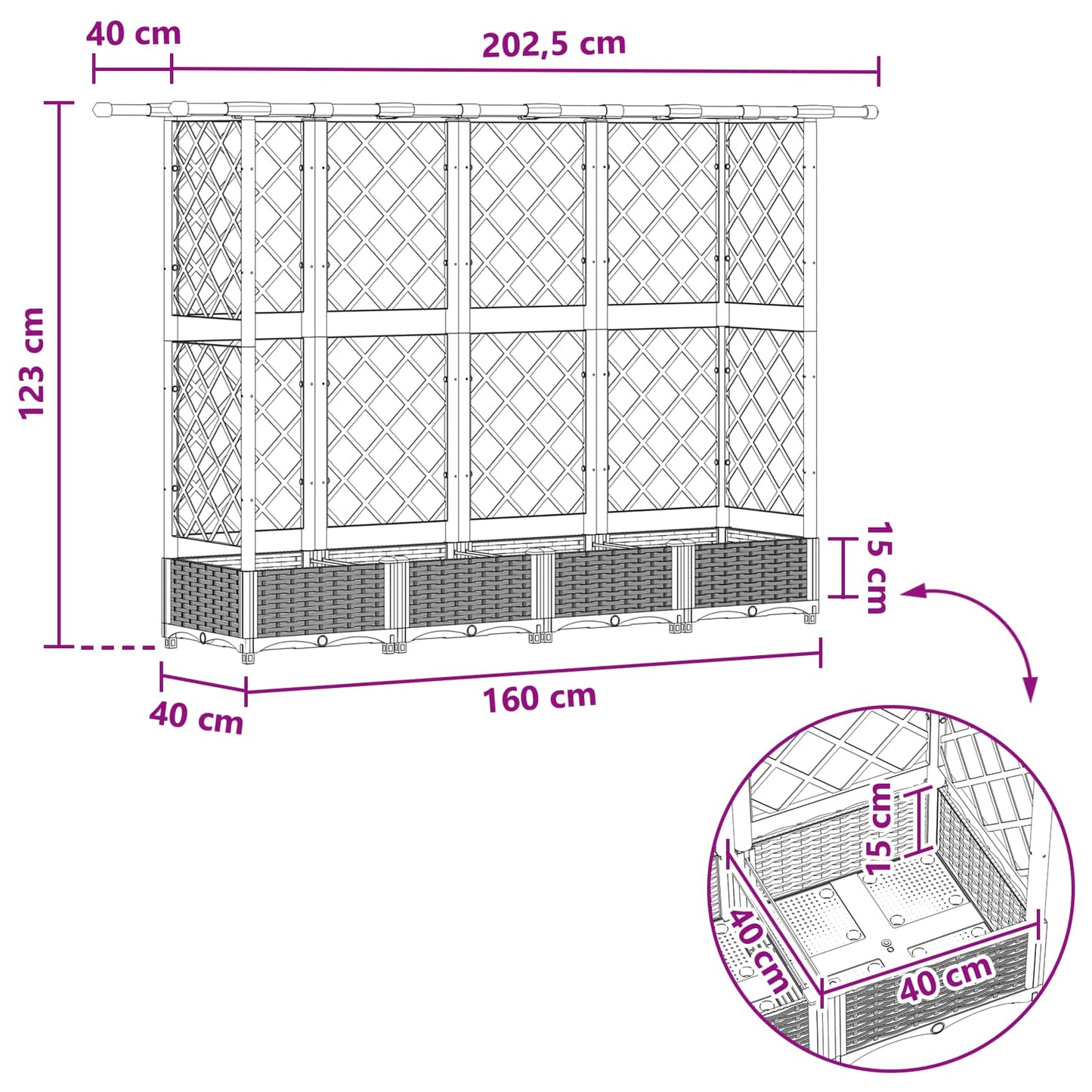Letto Rialzato con Griglia e Tetto Nero 202,5 x 40 x 123 cm PP | homemem39