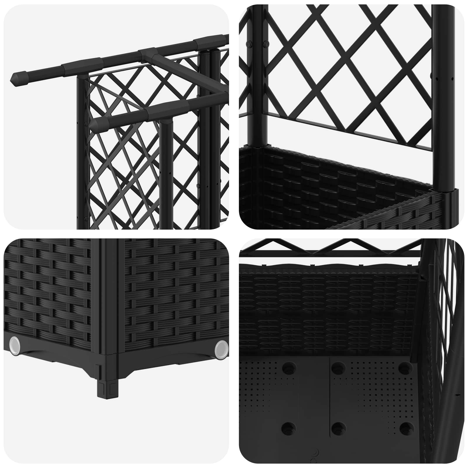 Letto Rialzato con Griglia e Tetto Nero 124 x 40 x 138 cm PP | homemem39