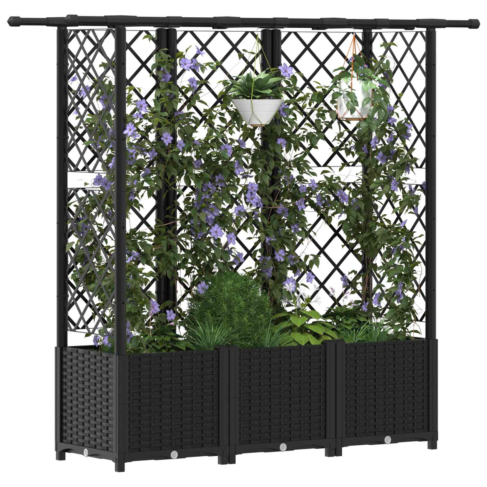 Letto Rialzato con Griglia e Tetto Nero 163,5 x 40 x 138 cm PP | homemem39