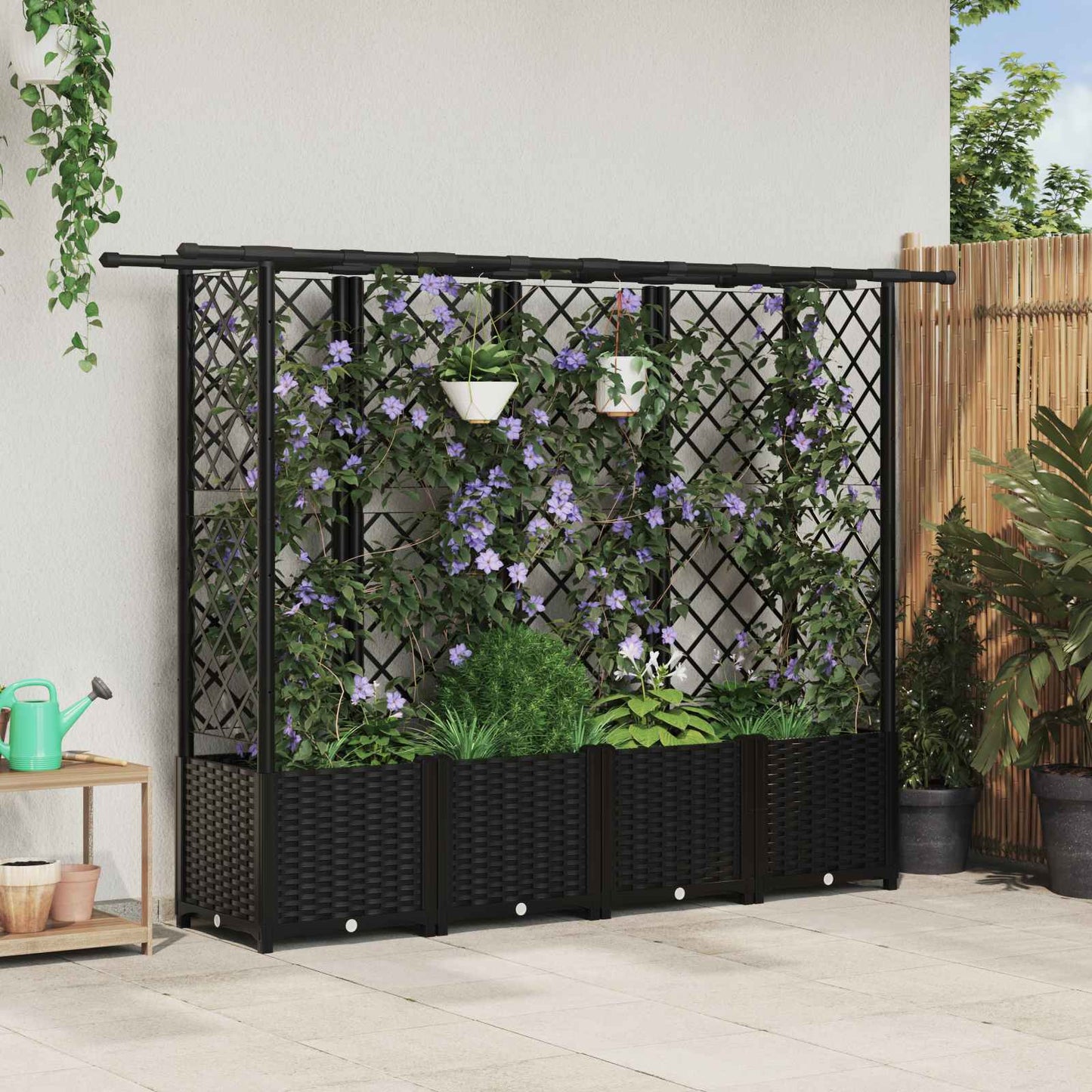 Letto Rialzato con Griglia e Tetto Nero 202 x 40 x 138 cm PP | homemem39